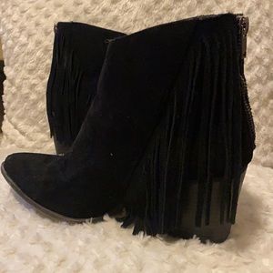 Black fringed booties